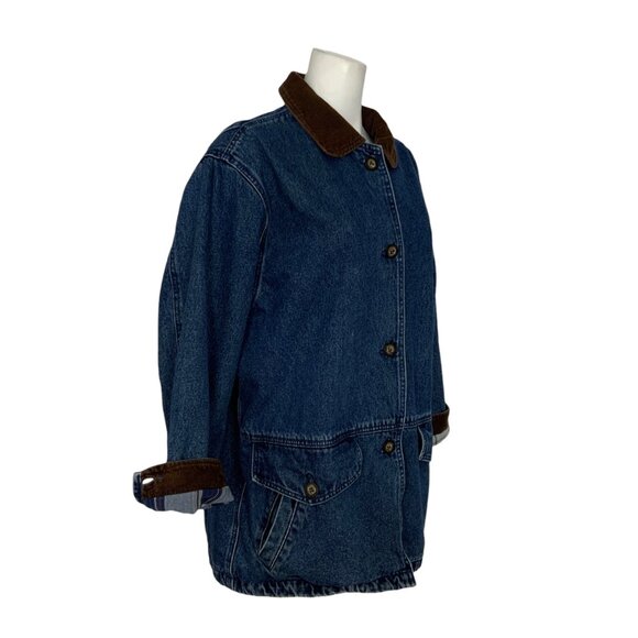 St. John's Bay Vintage Denim Barn Coat L Blue Button Front Pockets Chore Jacket - Picture 4 of 15
